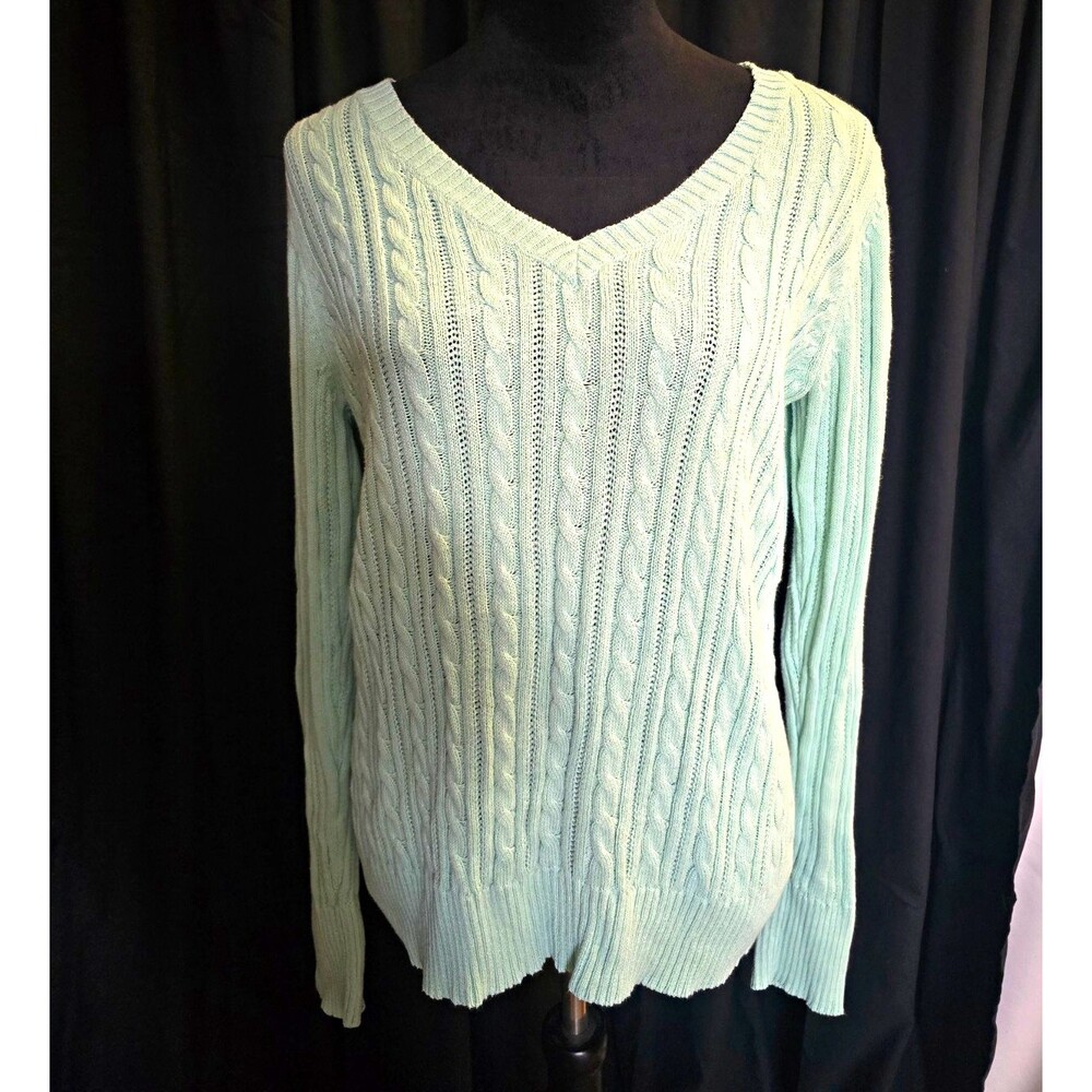 Arizona Jean Co. Blue Cable Knit V-Neck Pullover Sweater Juniors Plus 1X